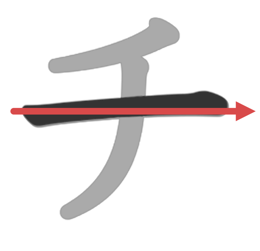 チ：よこにまっすぐ止める