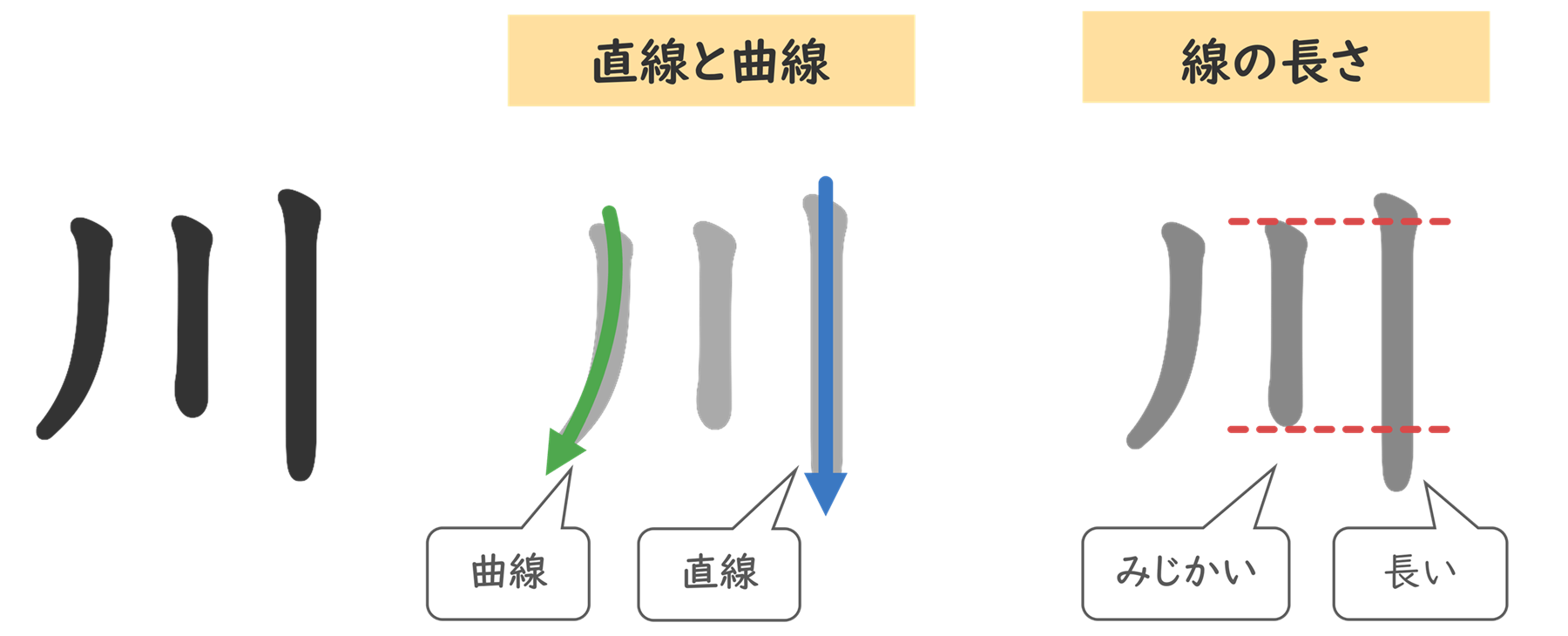 線の形（直線と曲線、長さ）