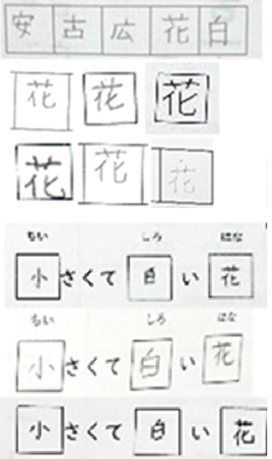 K-codeで文字学習をした学習者が実際に書いた字